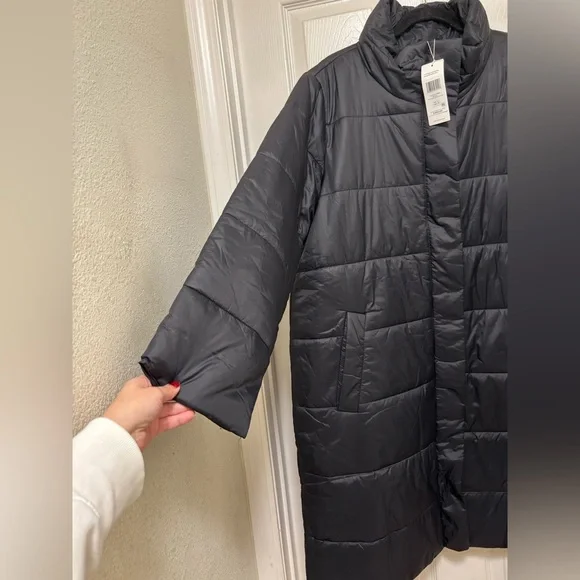 NWT EILEEN FISHER Eggshell Recycled Nylon Stand Collar Coat - Picture 7 of 11